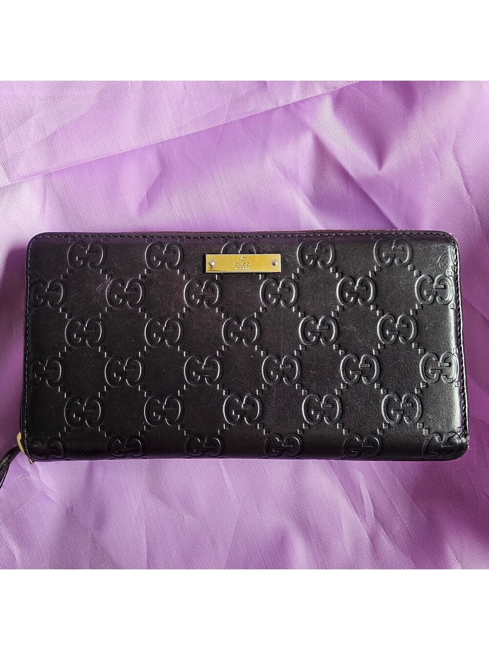 Gucci Vintage Guccissima Margaux Metal Bar Zip Wallet w/ COA